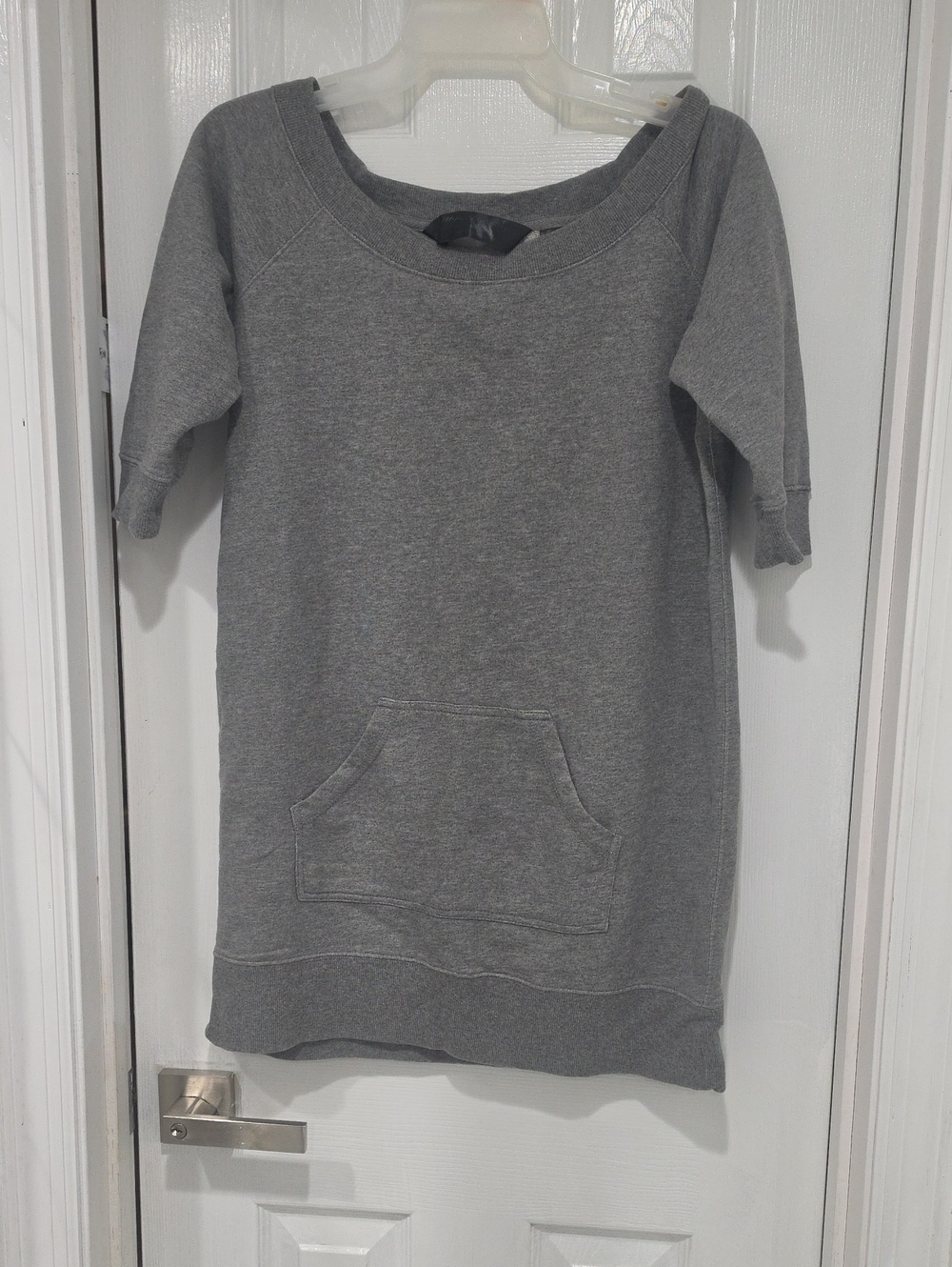 Norma Kamali Off-the-Shoulder Grey Short Sleeve Sweatshirt Dress